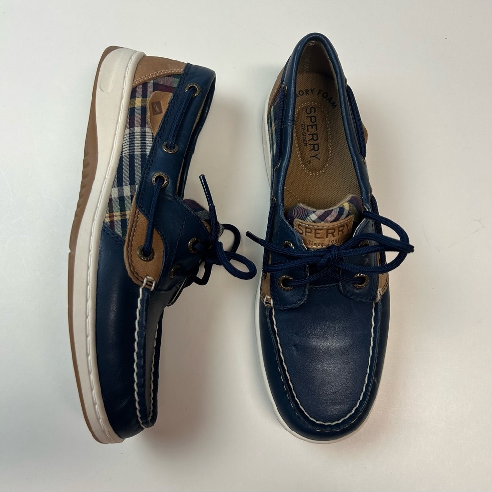Sperrys Women’s Boat Shoe Size 6.5 Navy and Plaid NWOT